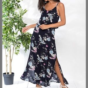 Navy Floral Side-Slit Maxi Dress, Women